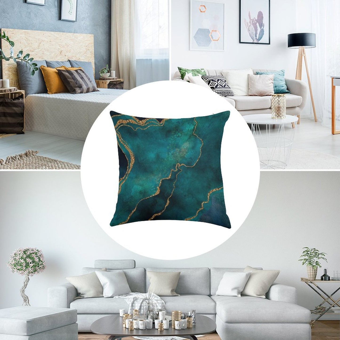 Golden Gemstone Glamour Mineral Linen Throw Pillow Cover