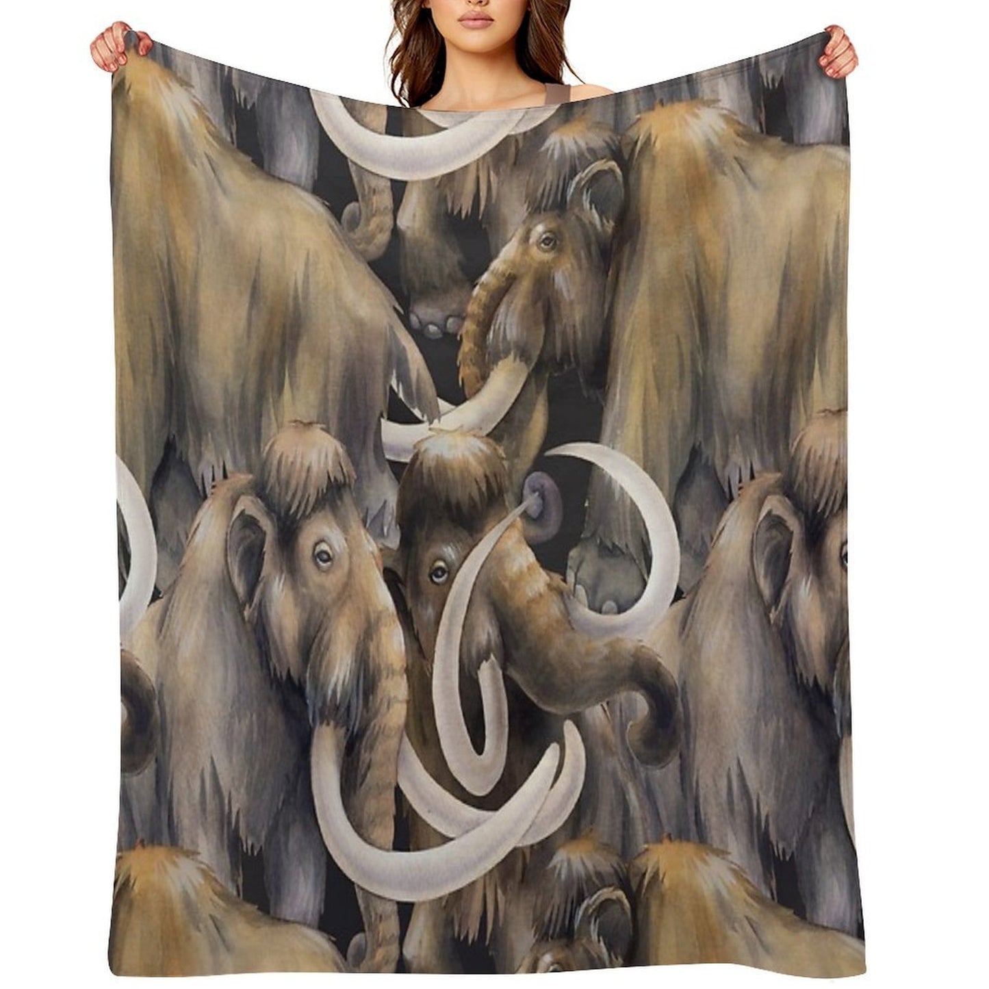 Watercolor Collection of Mammoths Throw Blanket