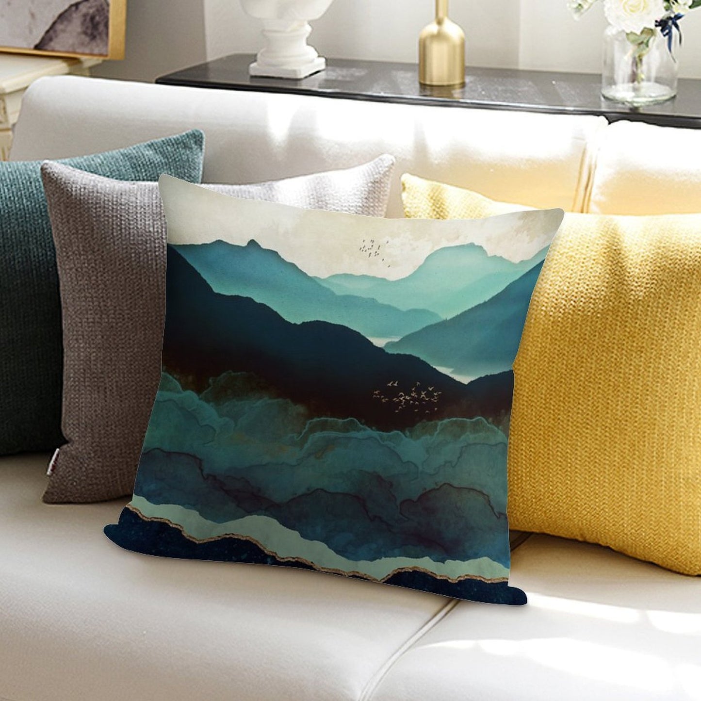 Indigo Mountains Soft Washable Throw Pillow
