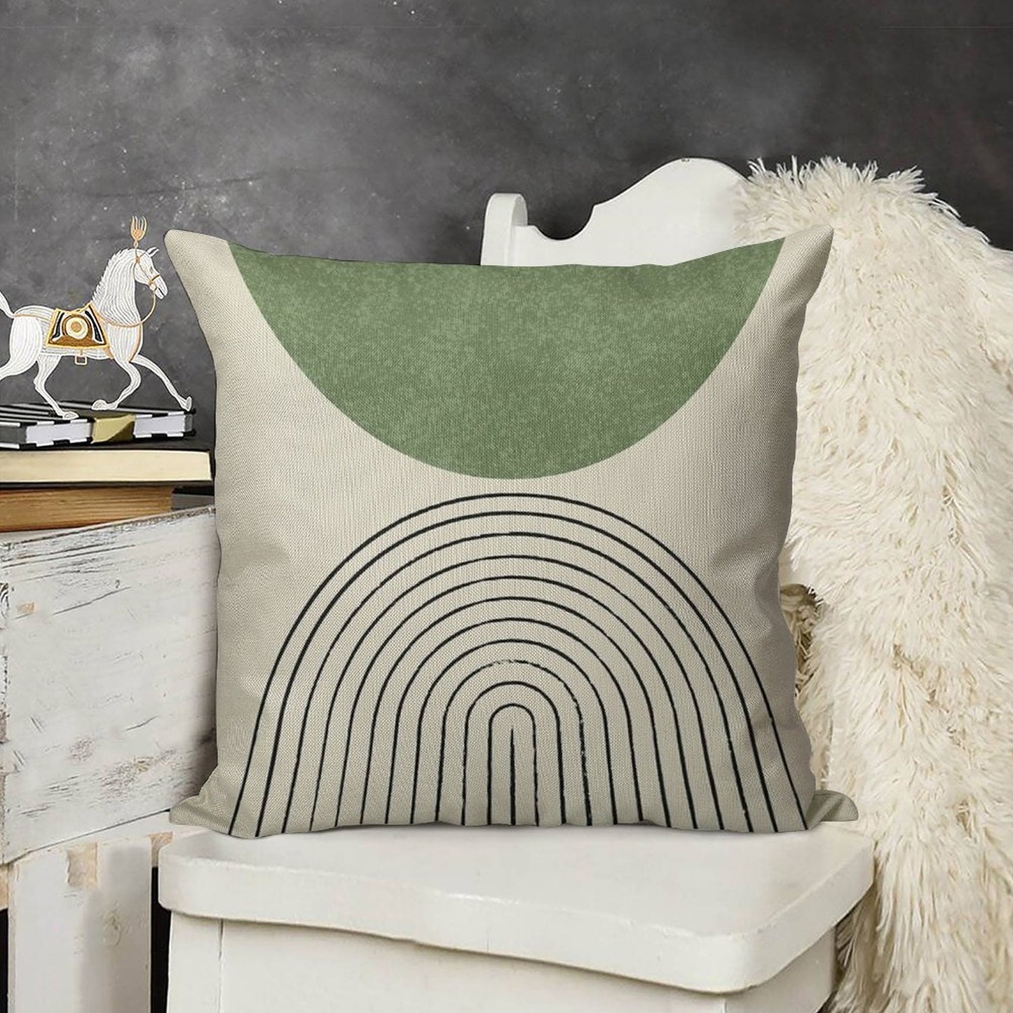 Arch Balance Green - Mid Century Modern Linen Throw Pillow Cover