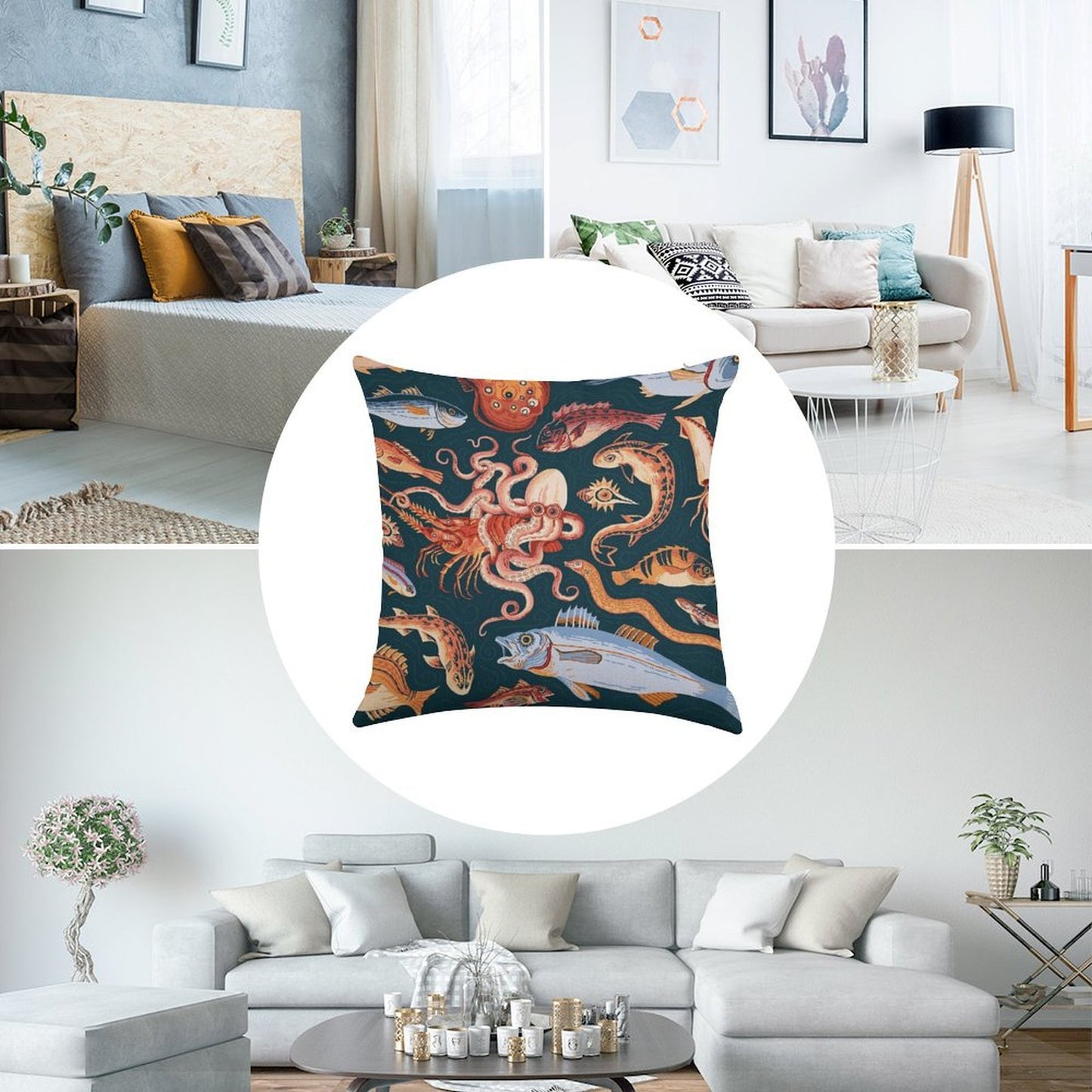 Pompeii Marine Mosaic Linen Throw Pillow Cover