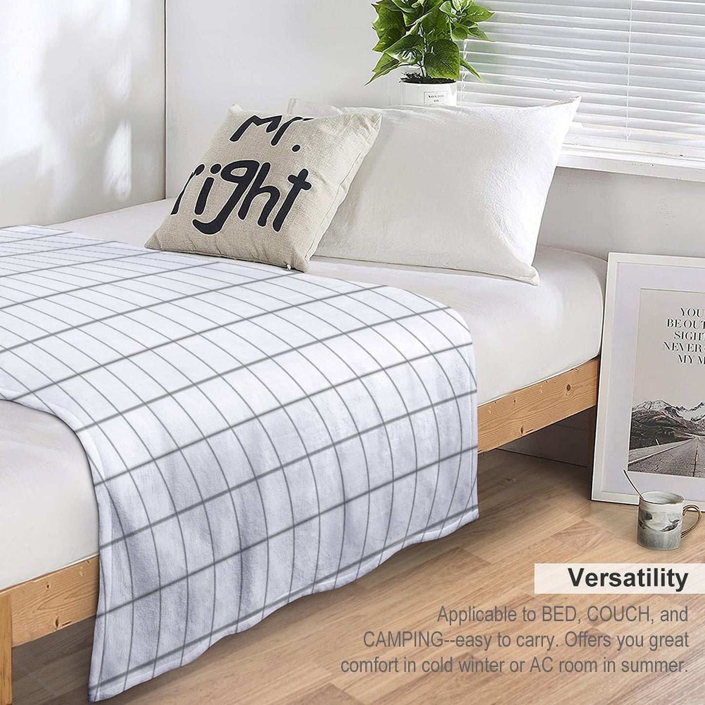 Grid White Gray Throw Blanket