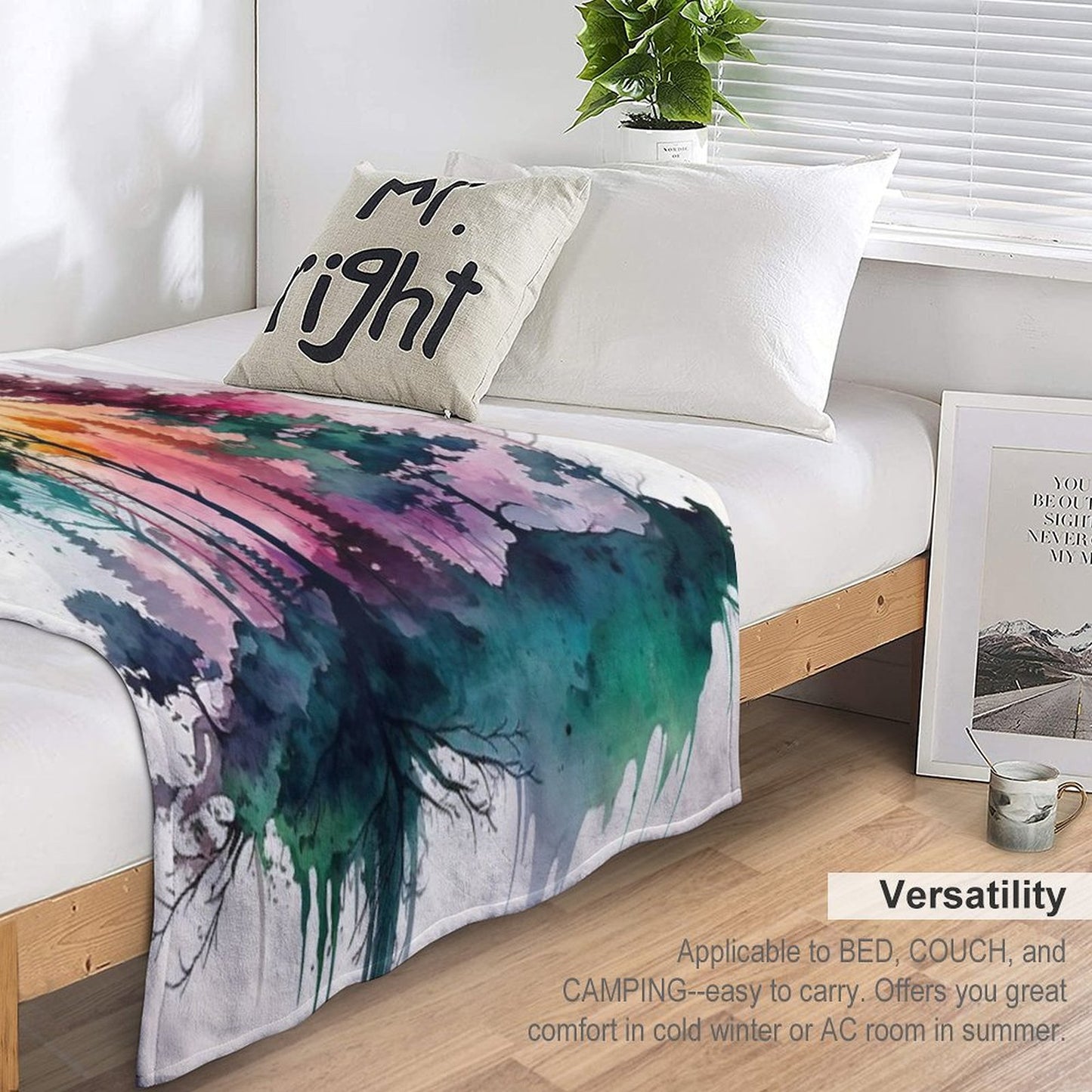 Colorful Forest Watercolor Painting Throw Blanket