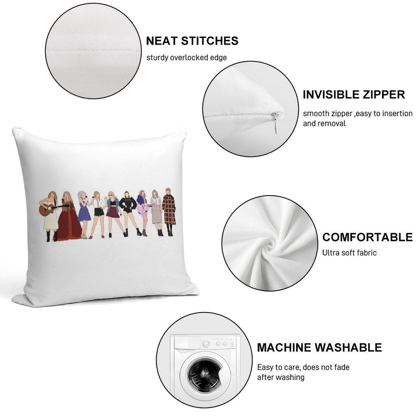 TAYLOR SWIFT 9 ERAS Soft Anti-Pilling Throw Pillow
