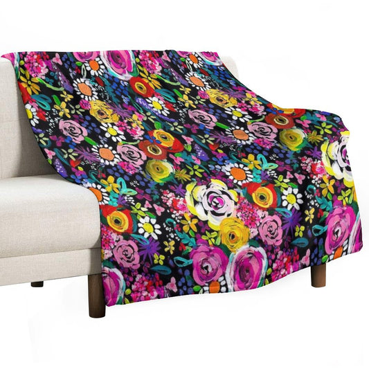 Les Fleurs Vibrant Floral Painting Print Throw Blanket
