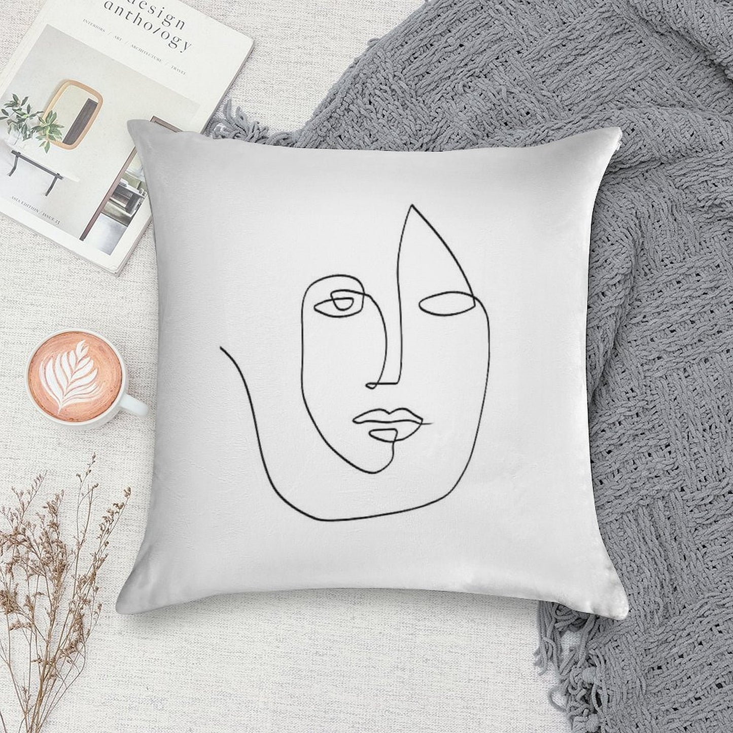 Abstract Face - One Line Art Soft Style Accent Throw Pillow