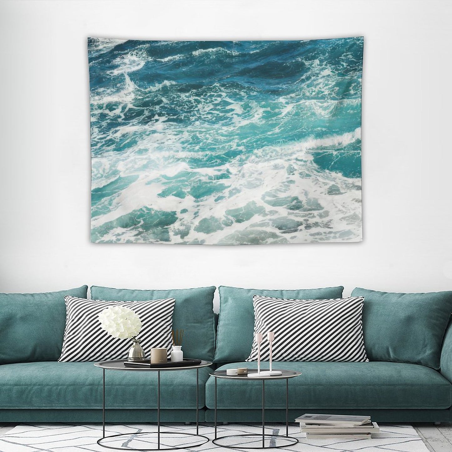 Blue Ocean Waves Tapestry