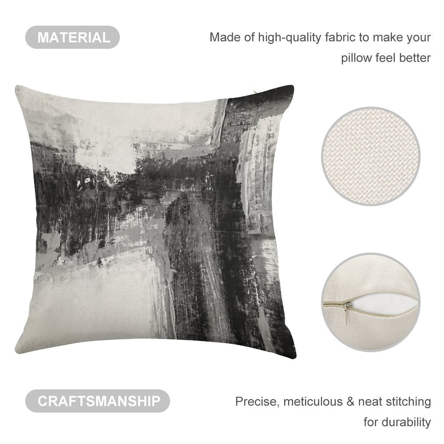 Black White Abstract Linen Throw Pillow Cover