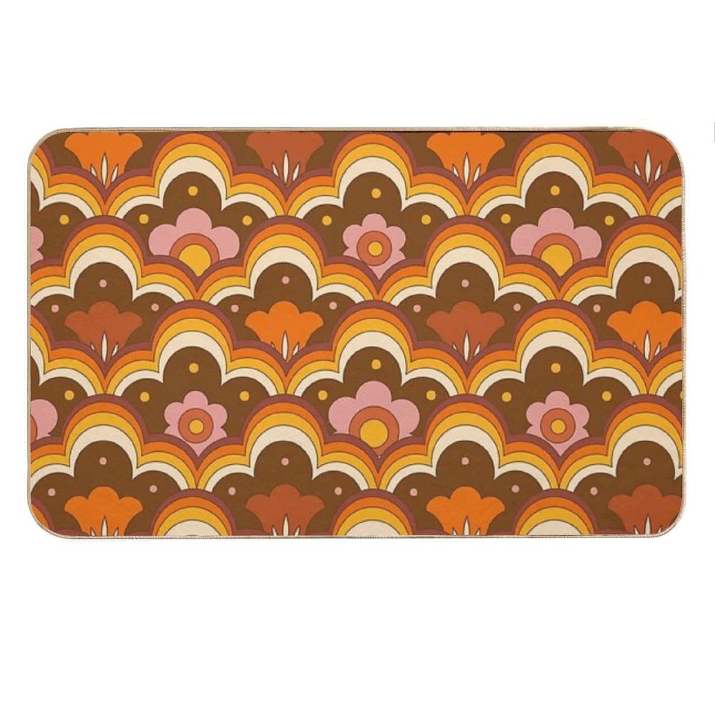 70s 60s Retro Psychedelic Flower Power, Floral Pattern Bath Mat