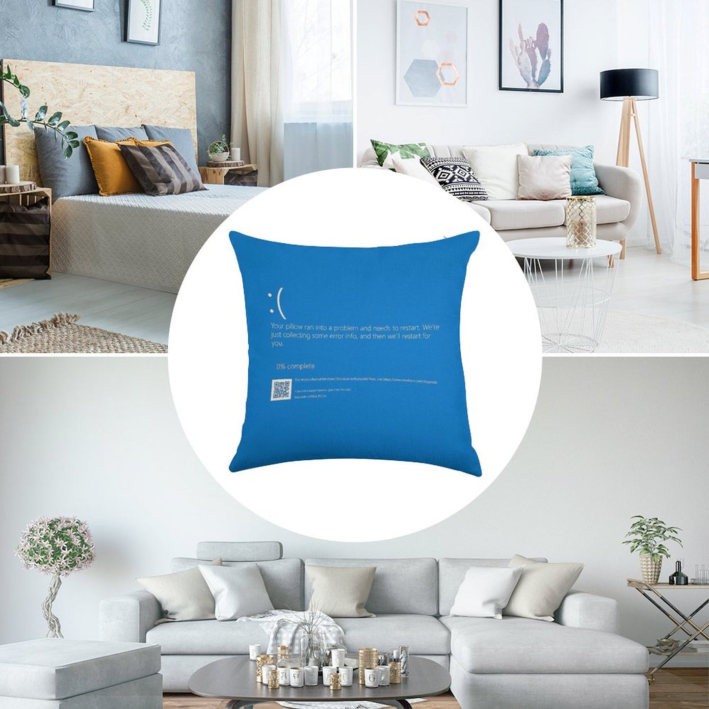 Windows BSOD (Blue Screen of Death) Linen Throw Pillow Cover