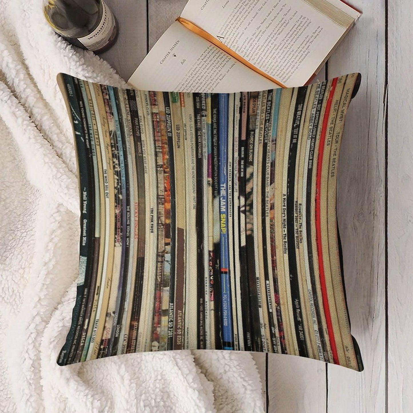 Classic Rock Vinyl Records Linen Throw Pillow Cover