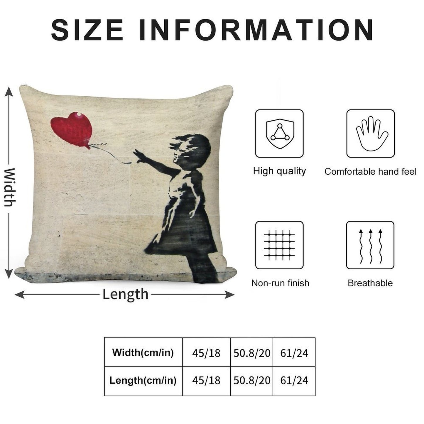 Banksy's Girl with A Red Balloon III Soft Washable Throw Pillow