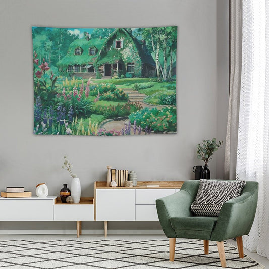 Anime Movie House with Flowers Scenery Tapestry