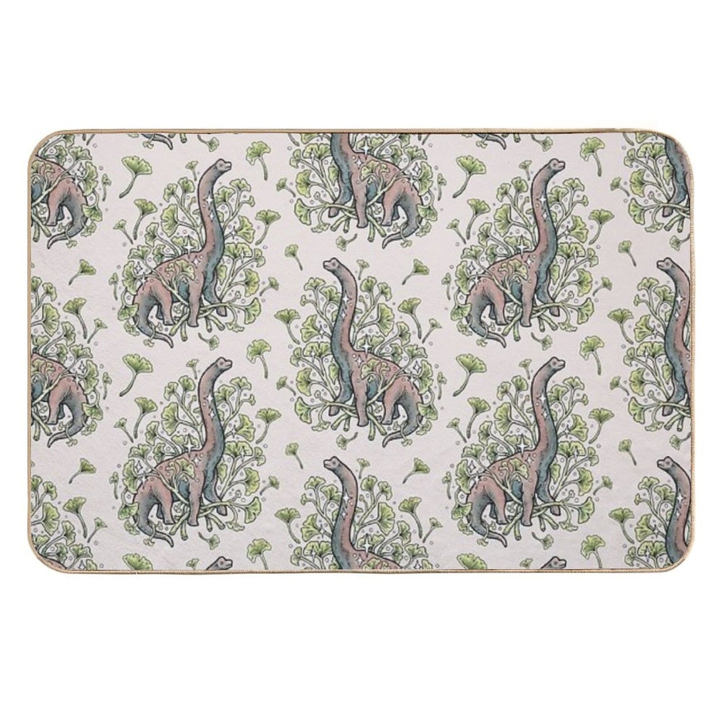 Brachio Ginkgo Calm Color Palette Dinosaur Botanical Art Easy Maintenance Bath Mat