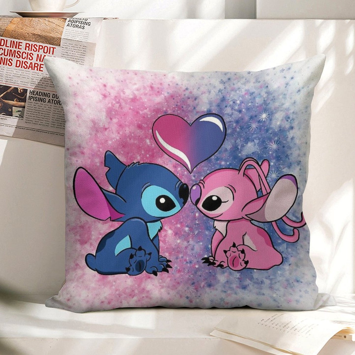Stitch And Angel Linen Throw Pillow Cover