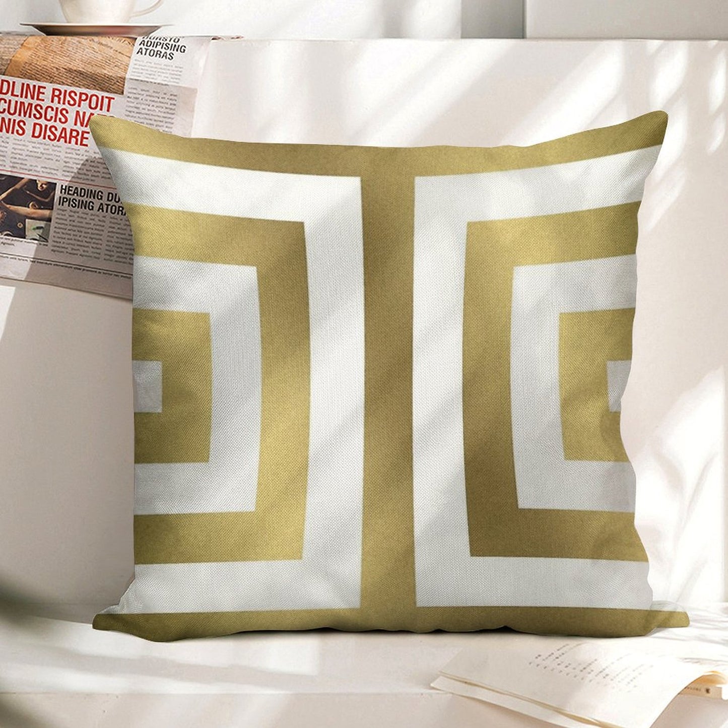 Gold Greek Stripes Linen Throw Pillow Cover