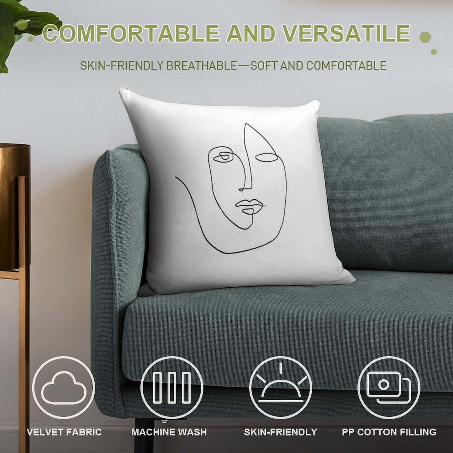 Abstract Face - One Line Art Soft Style Accent Throw Pillow