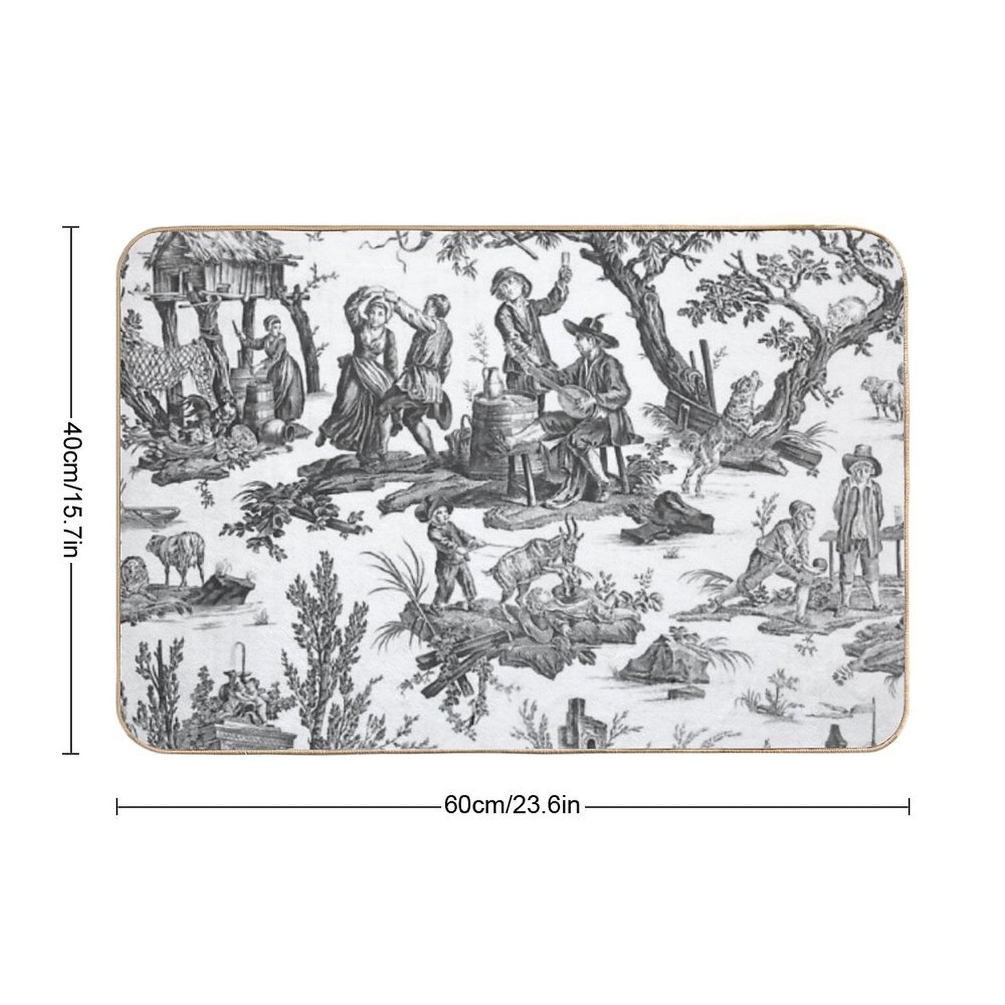 Black And White Toile De Jouy Bath Mat