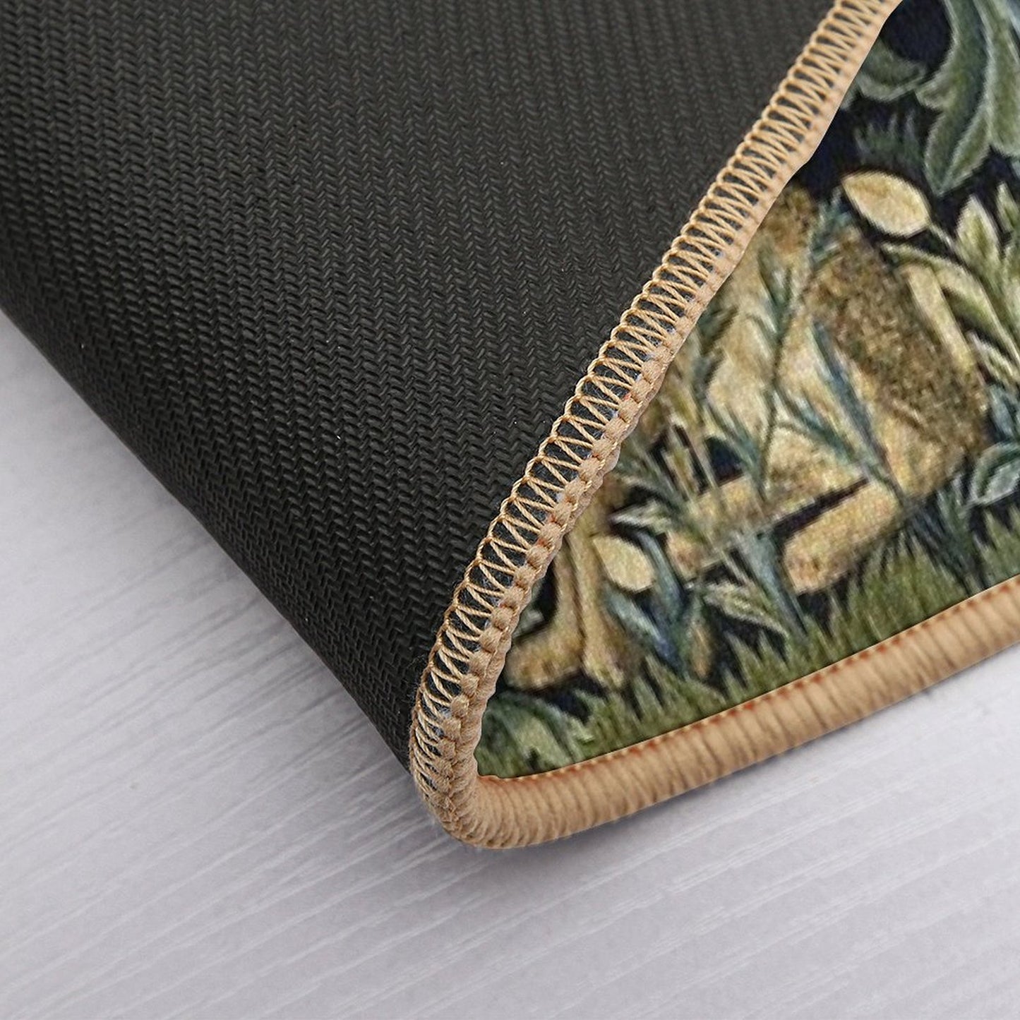 GREENERY, FOREST ANIMALS ,FOX AND HARE Blue Green Floral Bath Mat