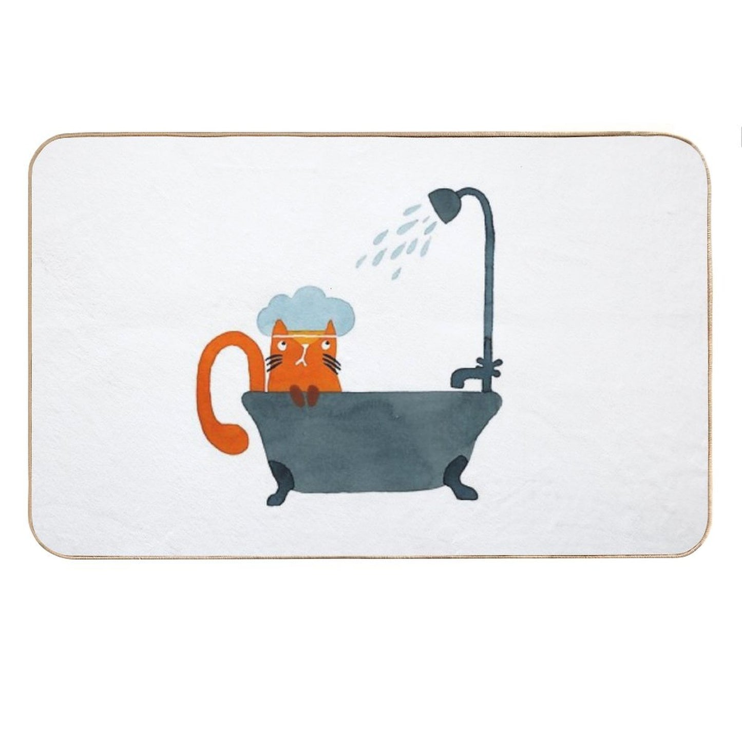 Showers Incoming Watercolour Cat Painting Bath Mat