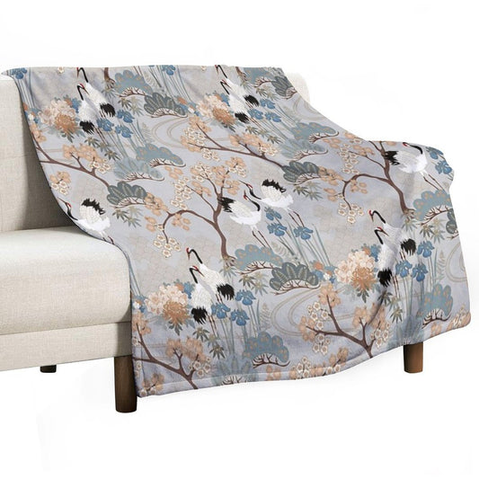 Japanese Garden Gray Throw Blanket