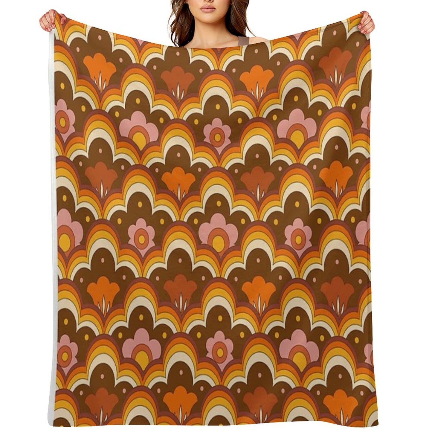 70s 60s Retro Psychedelic Flower Power, Floral Pattern Throw Blanket