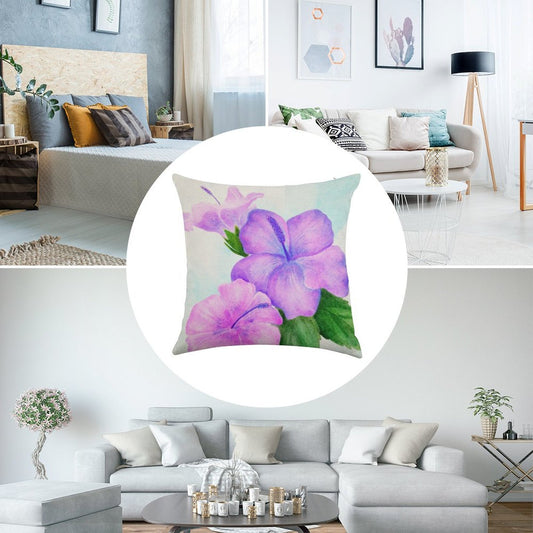Hibiscus Watercolor Linen Throw Pillow Cover