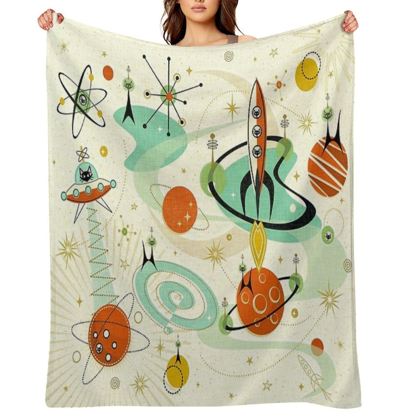 Atomic Cats in Space ©studioxtine Throw Blanket