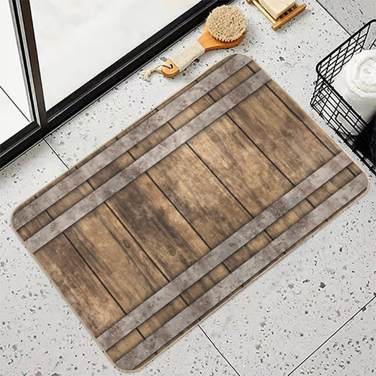 Rustic Wooden Barrel Barnhouse Planks Background Bath Mat