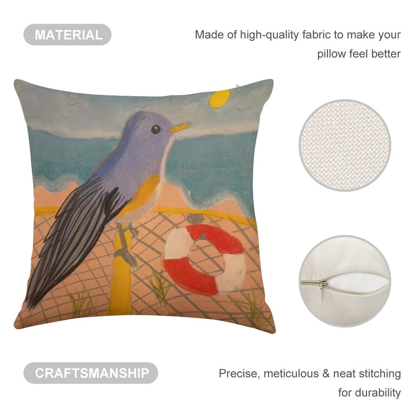 A Bird’s Beach Vibe Linen Throw Pillow Cover