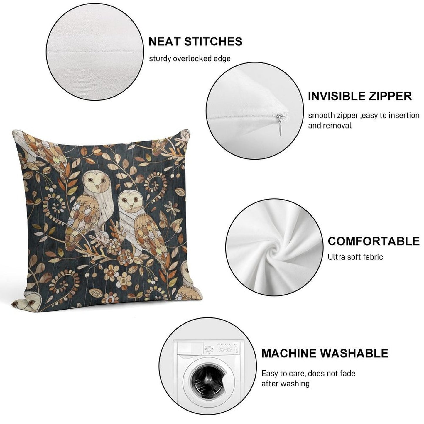 Wooden Wonderland Barn Owl Collage Soft Luxury Feel Throw Pillow