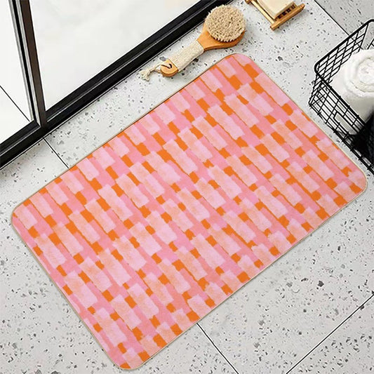 Pink And Orange, Brush Strokes, Geometric Bath Mat