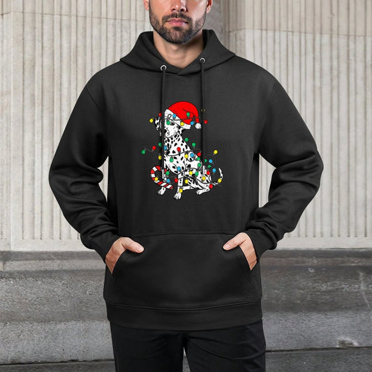 Dalmatian Dog Christmas Lights Santa Xmas Pet Dog Lover Relaxed Fit Hoodie