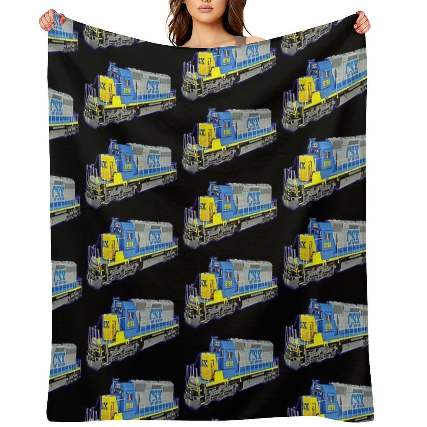 Freight Train CSX Engine Throw Blanket