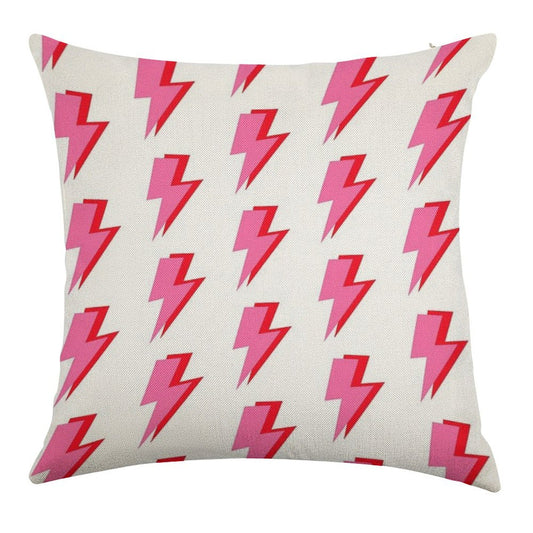 Pink And Red Lightning Linen Throw Pillow Cover