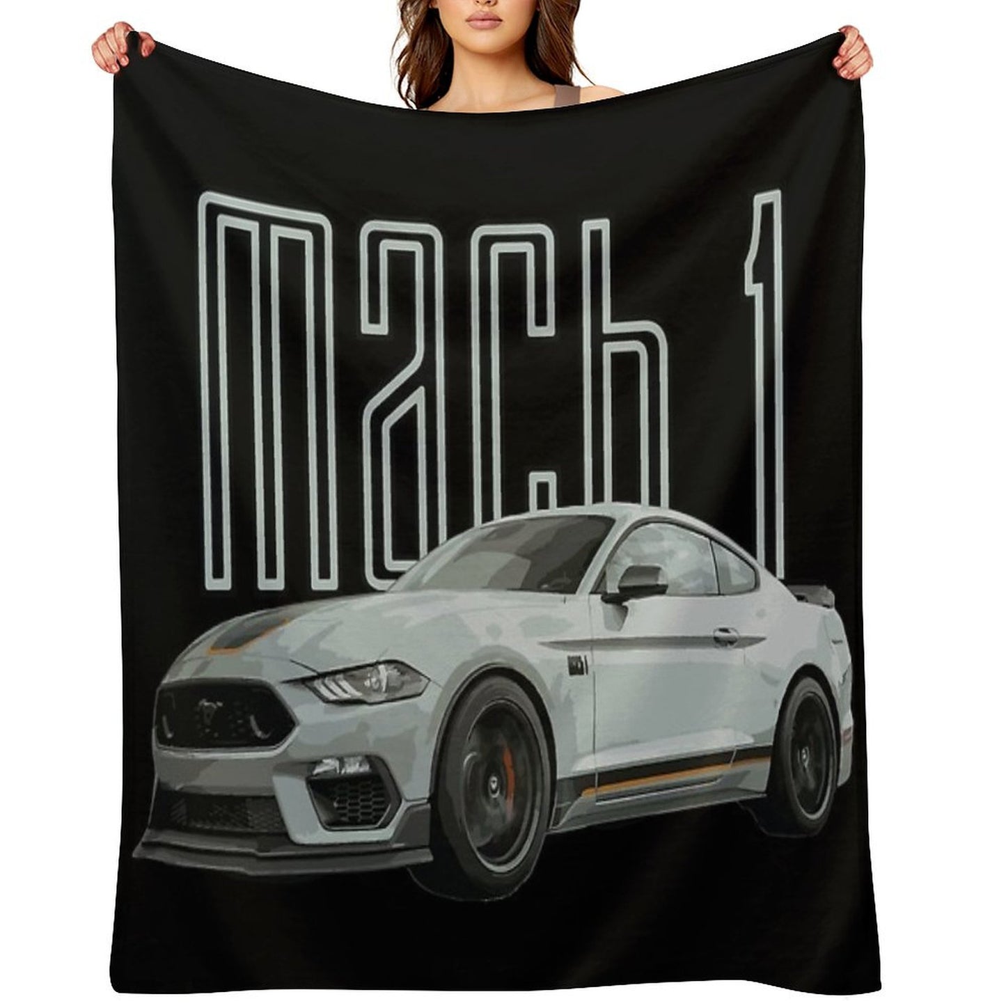 MACH 1 Mustang GT 5.0L V8 Performance Car Fighter Jet Gray Throw Blanket