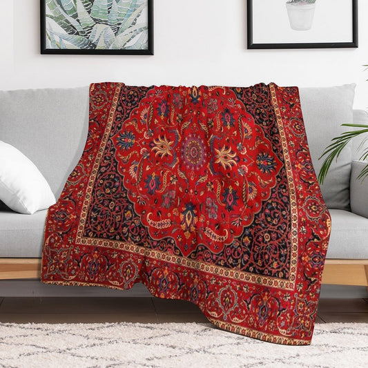 Red Persian Rug Throw Blanket