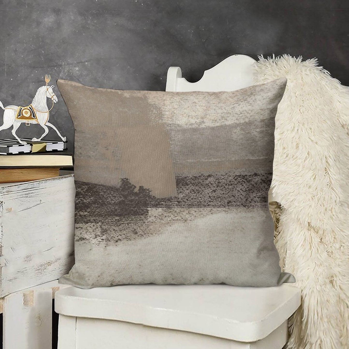 Taupe And Charcoal Grey Horizontal Modern Abstract Painting Linen Throw Pillow Cover