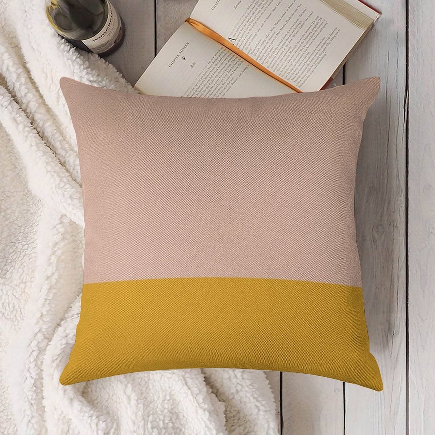 Blush Pink And Mustard Yellow Minimalist Color Block Linen Throw Pillow Cover