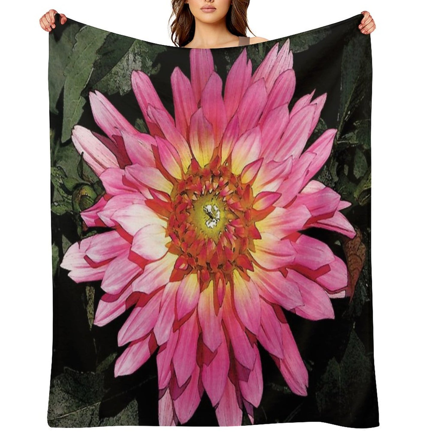 Pretty in Pink Blooming Flower Water Color Throw Blanket