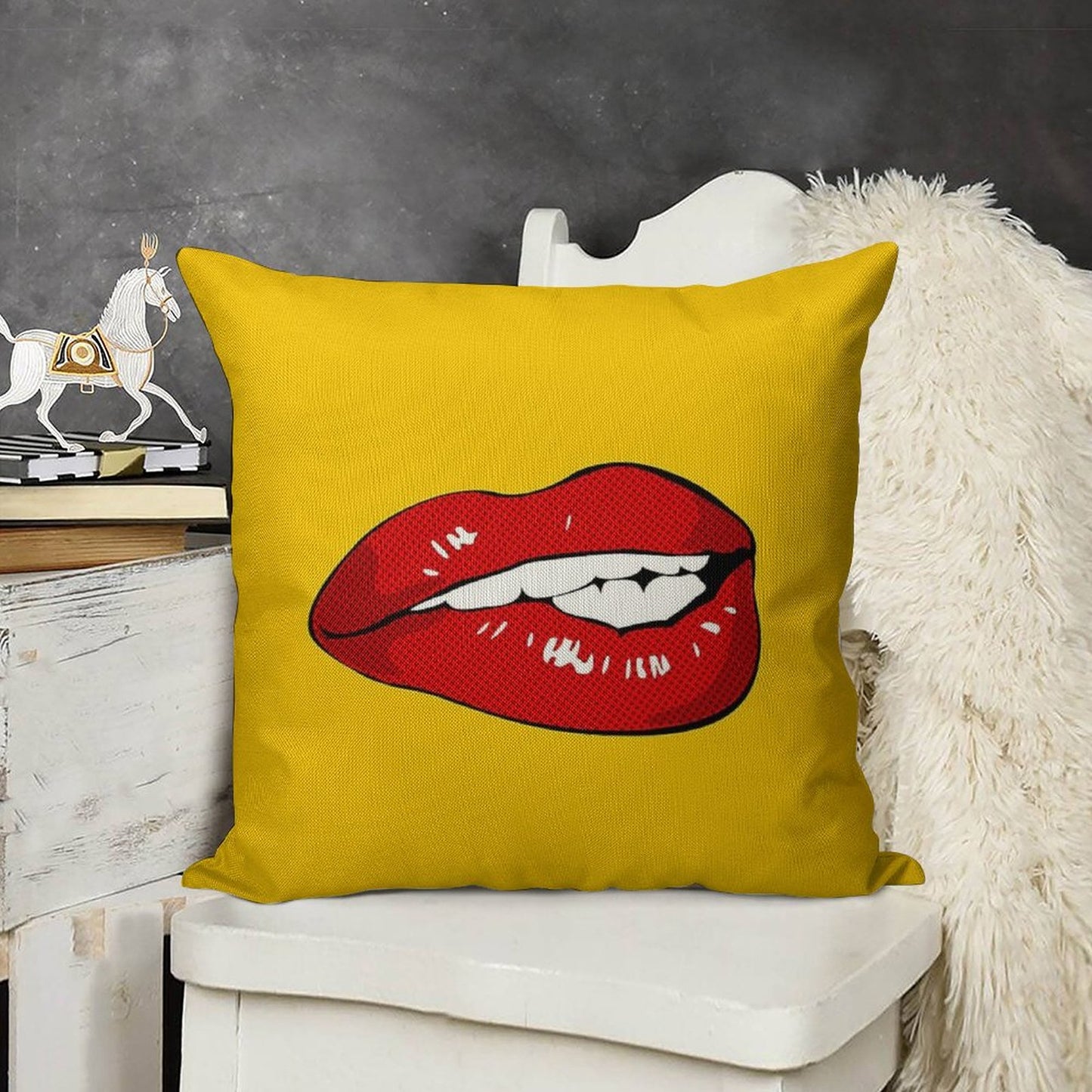 Sexy Biting Lips Throw Pillow Face Mask Linen Throw Pillow Cover