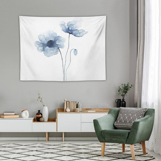 Blue Watercolor Poppies Tapestry