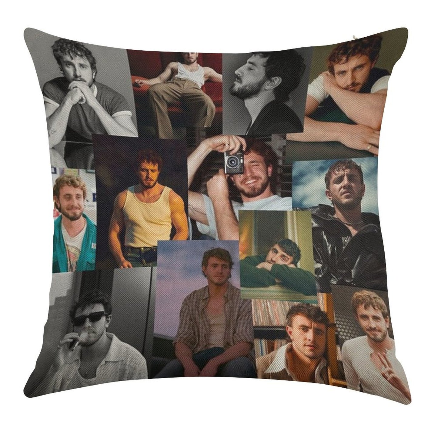 Paul Mescal Collage Linen Throw Pillow Cover