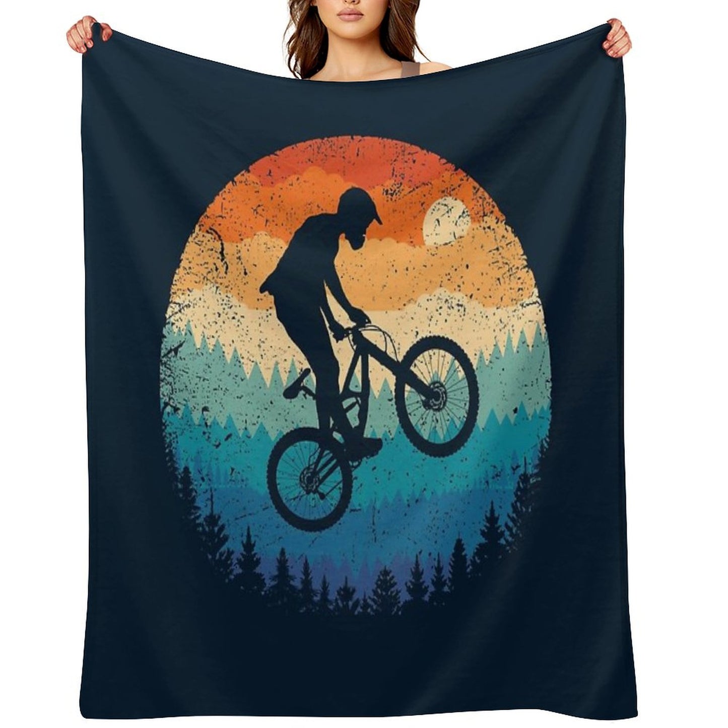 Mountain Biking Retro Throw Blanket