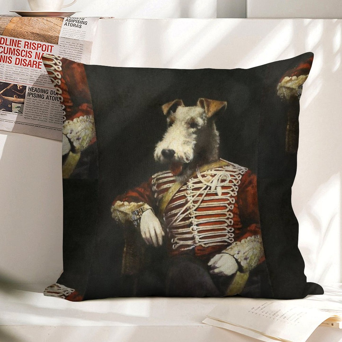 Victorian Fox Terrier In Uniform Linen Throw Pillow Cover