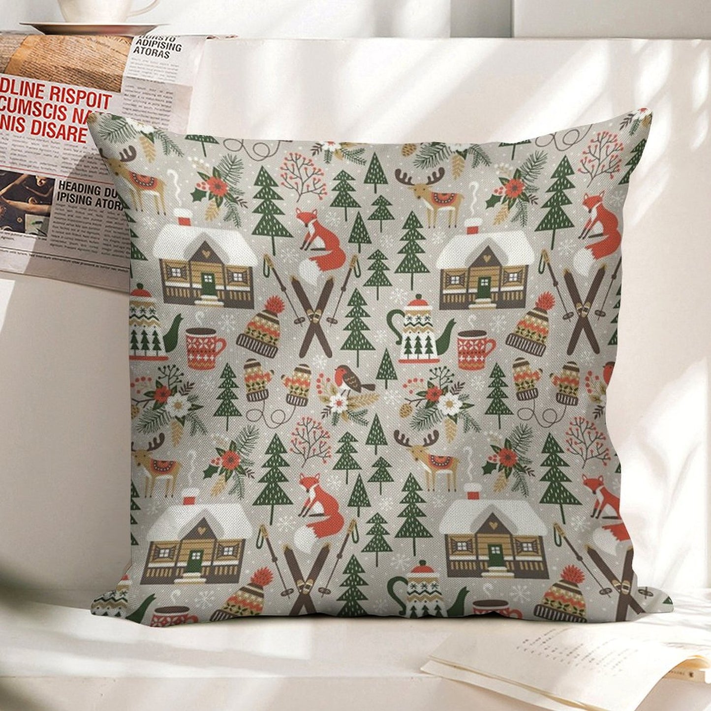 Cozy Cabin  Light Grey Linen Throw Pillow Cover