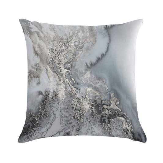 Gray Silver Snow Marble Print Soft Short Plush Fabric Throw Pillow