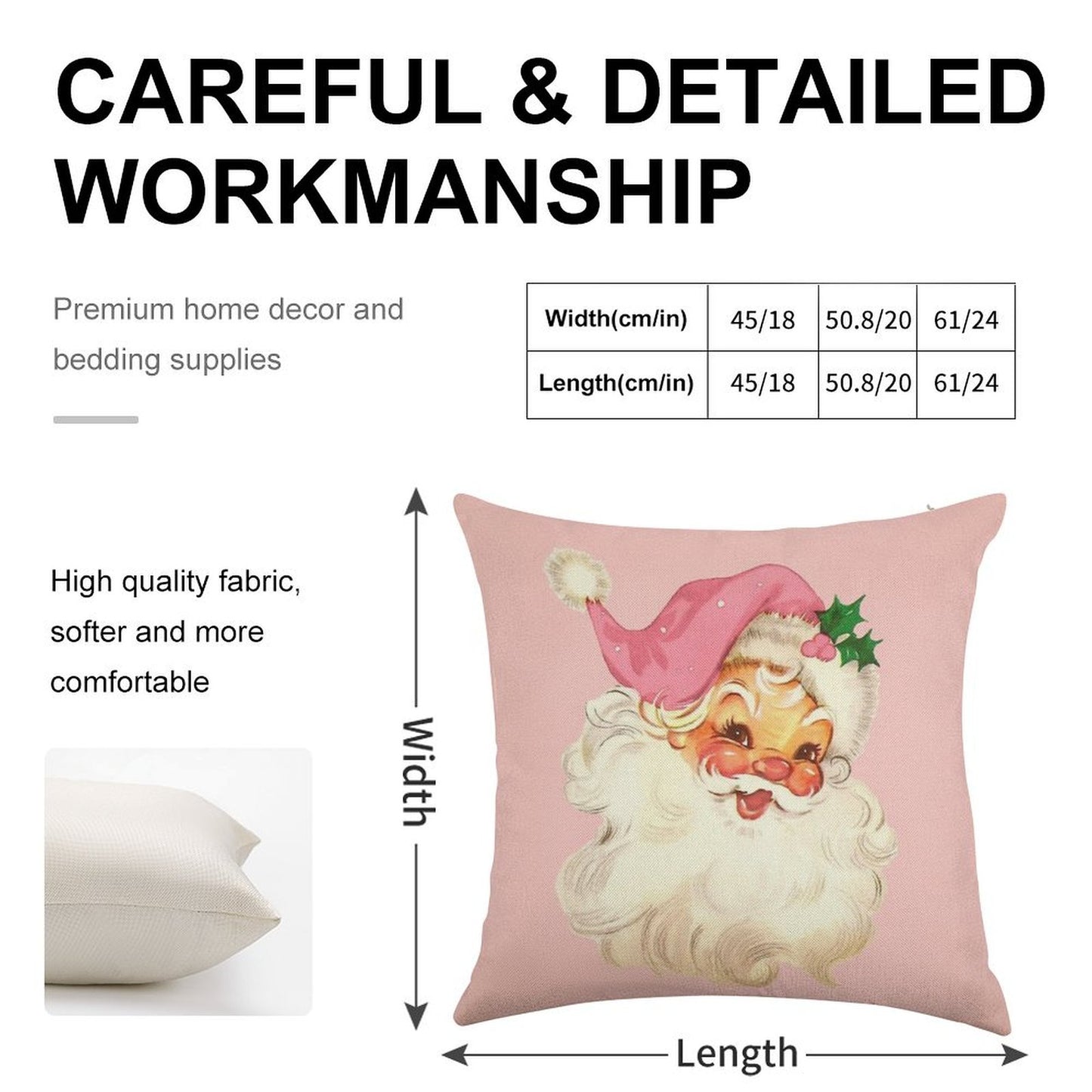 Retro Santa Claus Pink Linen Throw Pillow Cover