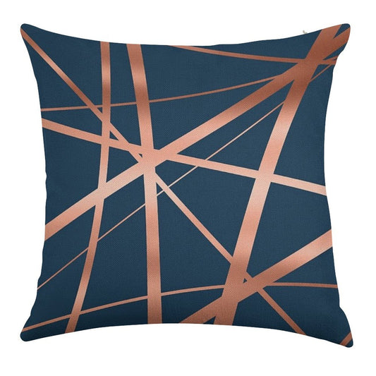 Navy Rose Gold Luxe Linen Throw Pillow Cover
