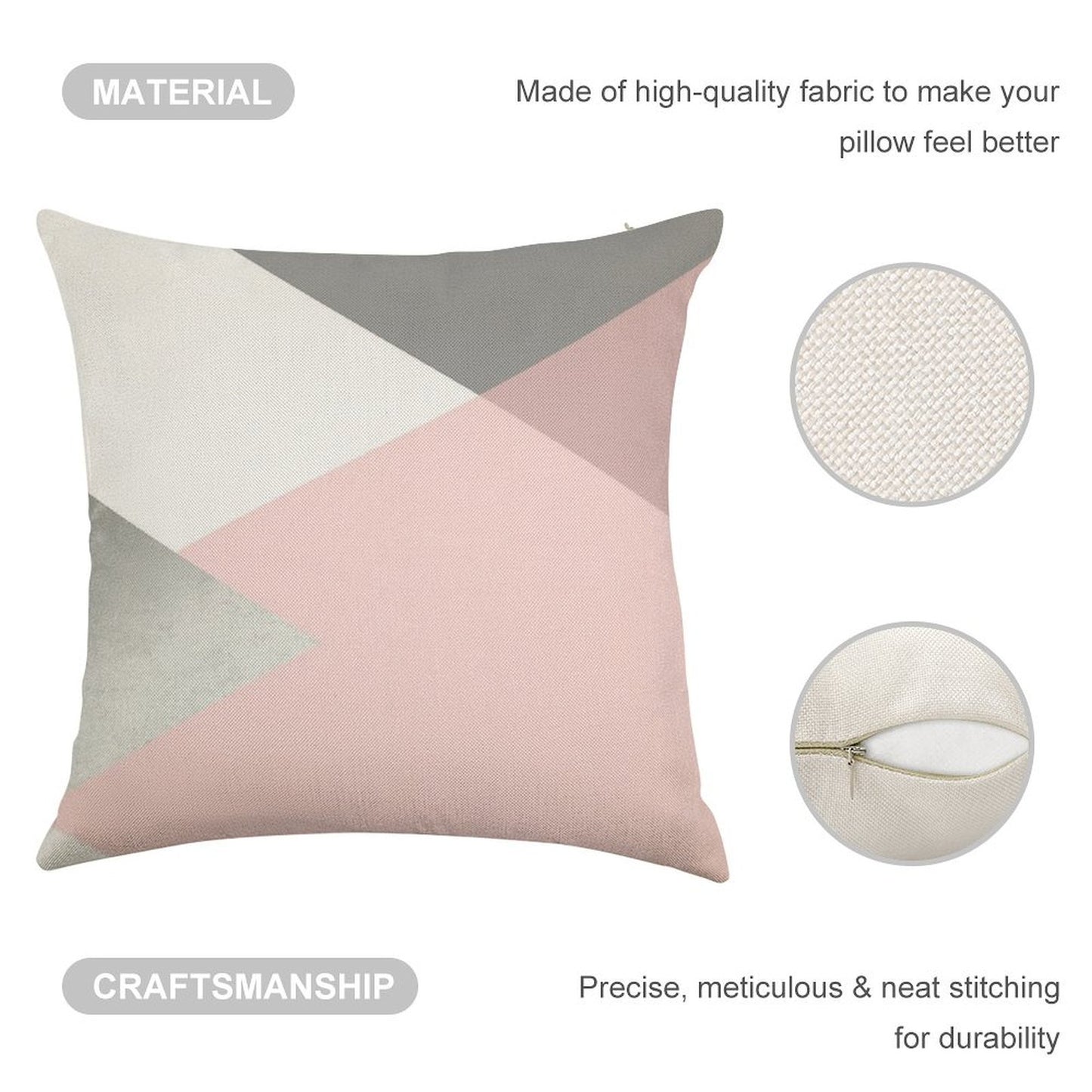 Geometrics - Grey Blush Silver Linen Throw Pillow Cover